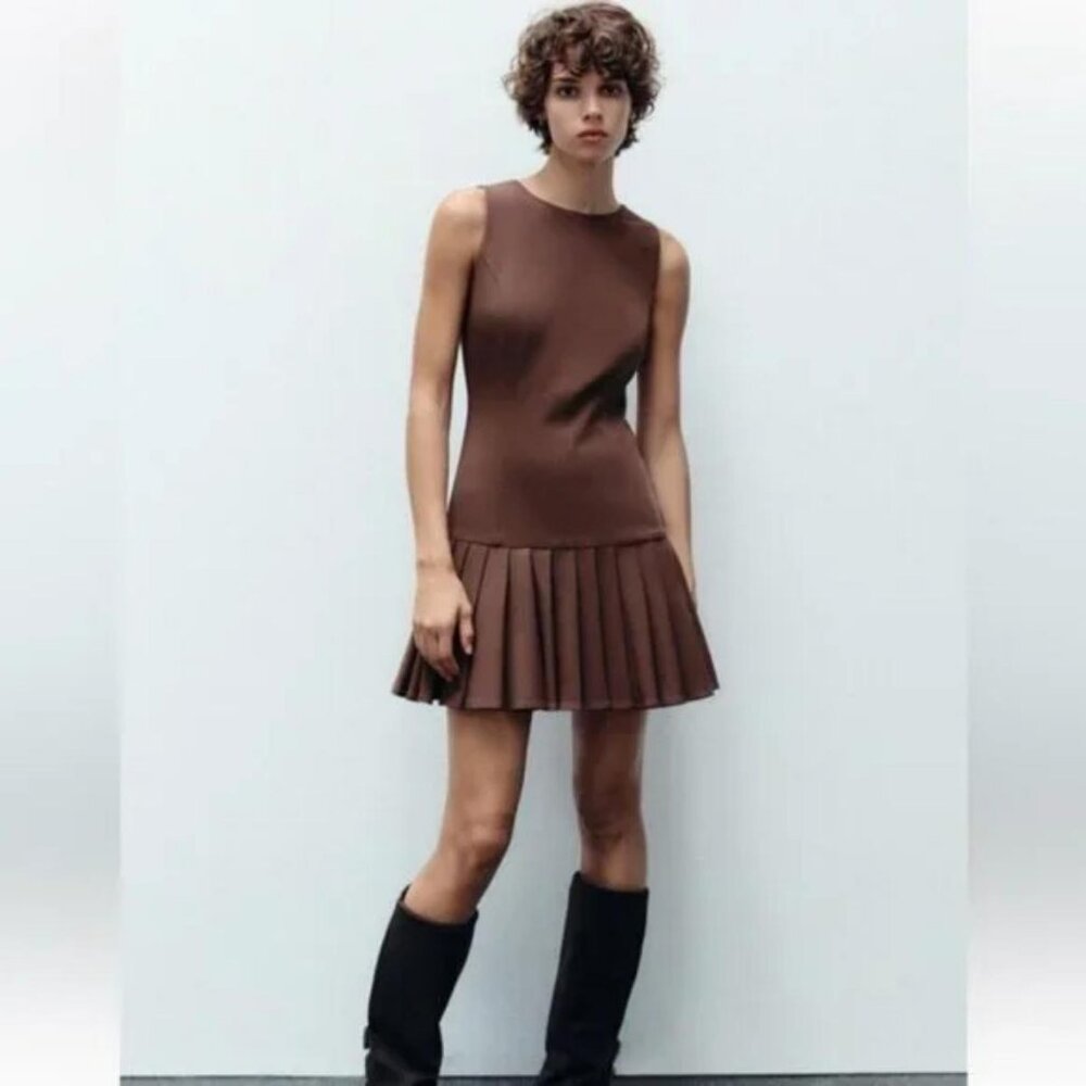 ZARA BOX PLEAT MINI DRESS - Picture 2 of 6